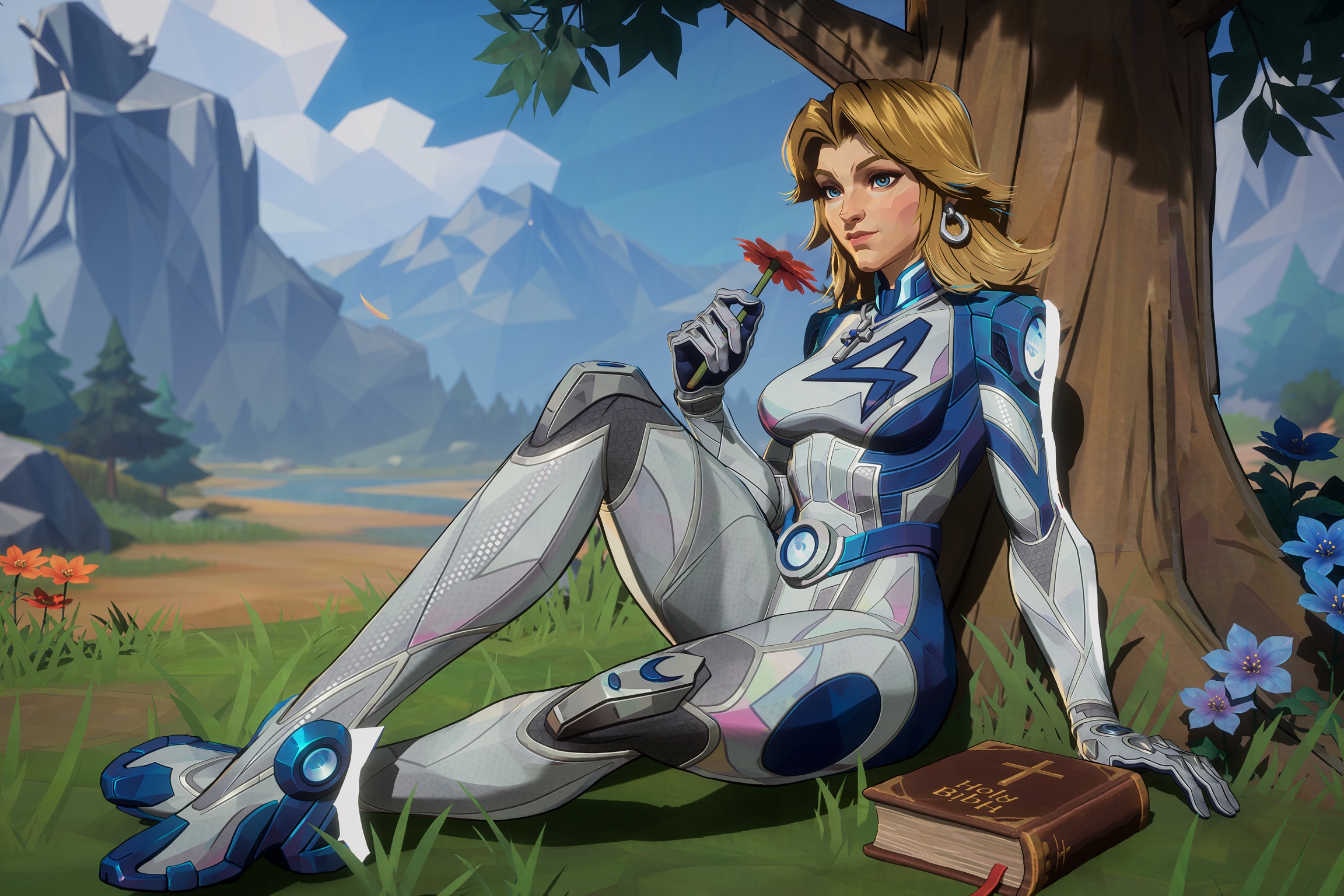 Vv.LXVIII - MR-Sue_Storm,  Vv.LXVIII - Rivals,  MR-Sue_Storm has blonde shoulder length hair and blue eyes on Tensor.Art