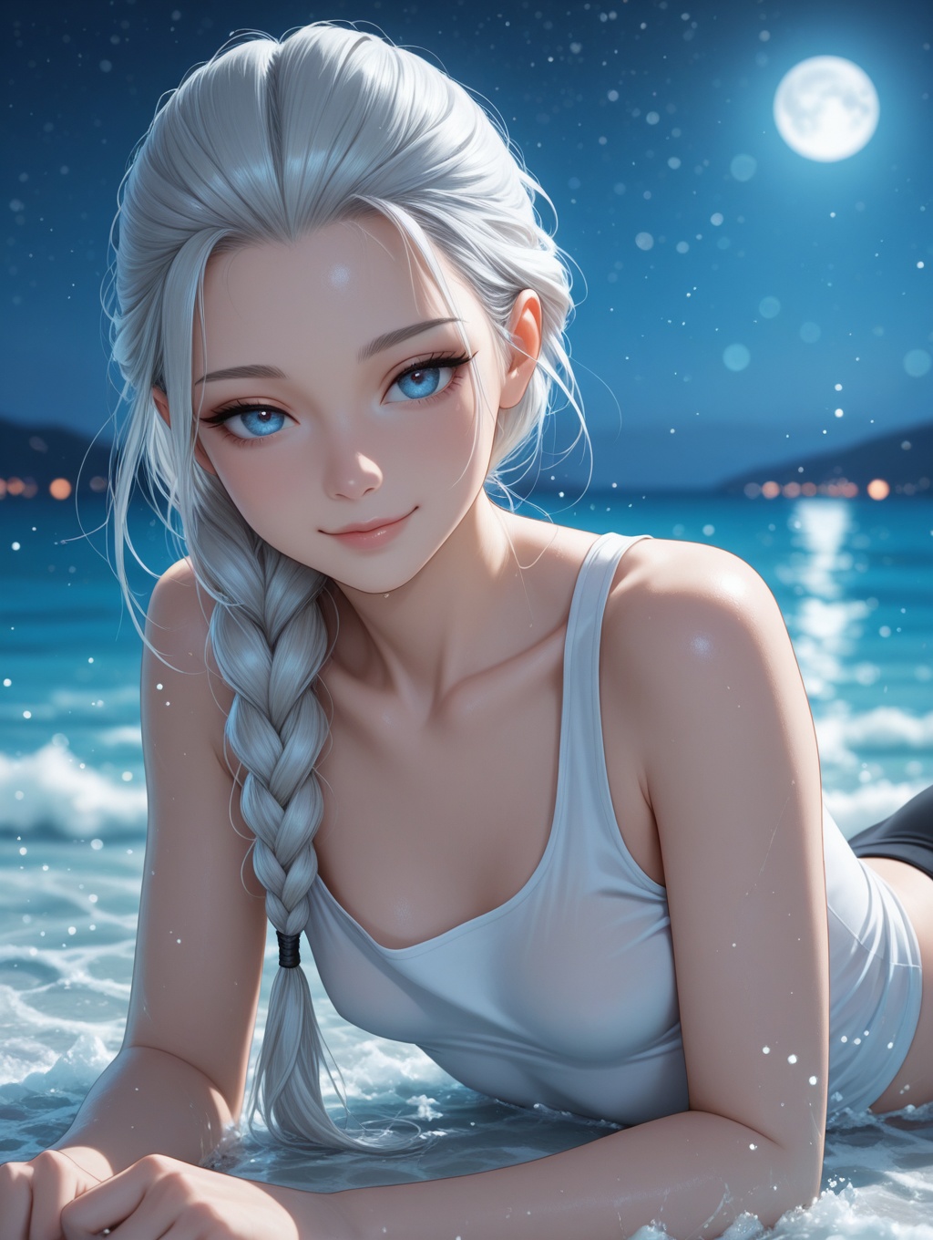 1 girl,  very beautiful,  silver hair on Tensor.Art