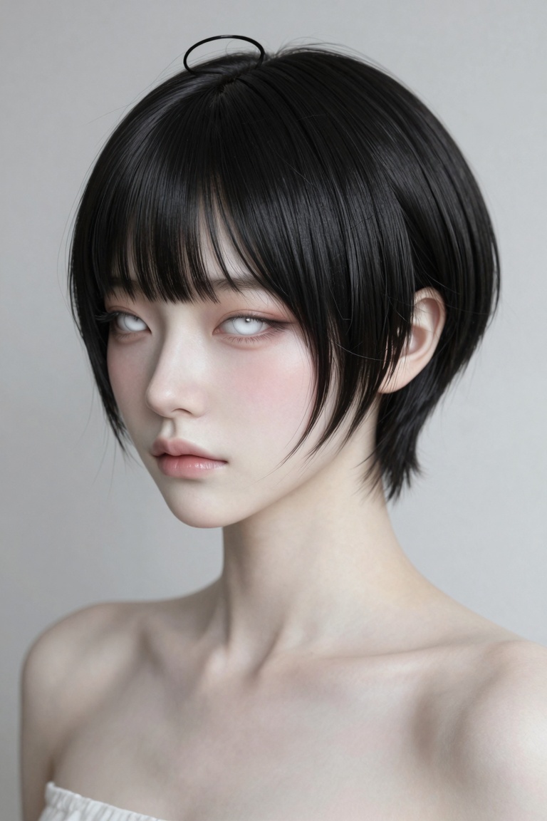 A beautiful young ***** woman with elegant Japanese-inspired facial features and a soft alternative aesthetic. She has por...