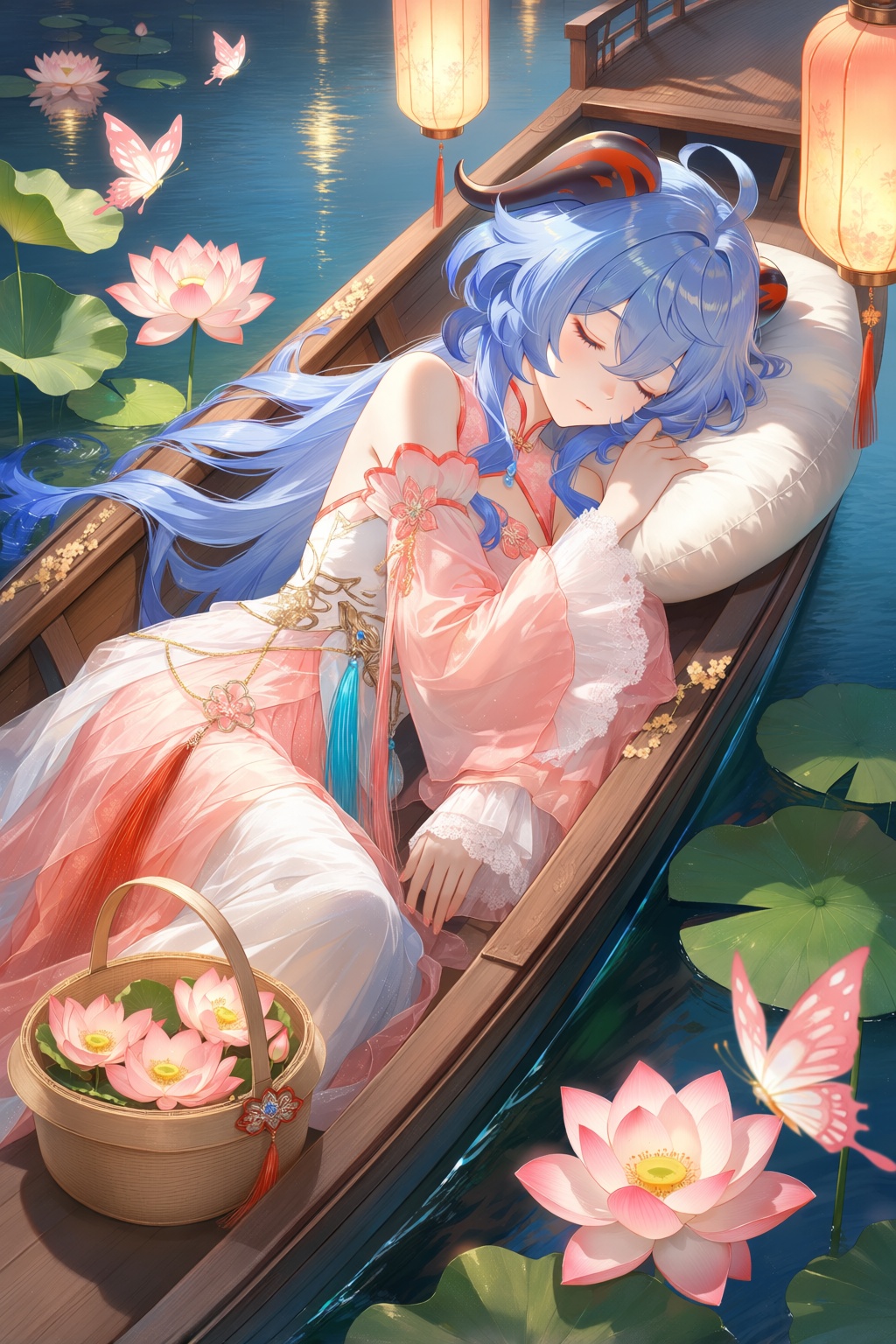 1girl,  blue hair,  flower on Tensor.Art