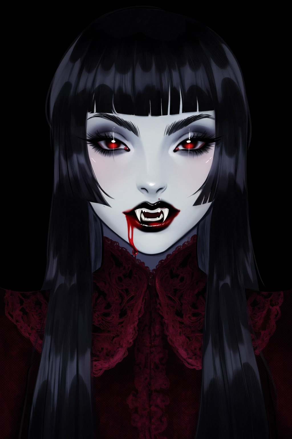 highres,  absurdres,  @gittanart This digital illustration features a gothic portrait of a vampire with pale on Tensor.Art