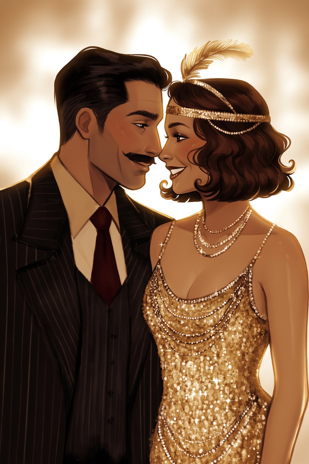 highres,  absurdres,  @gittanart This digital painting features an intimate portrait of a romantic couple standing close t...