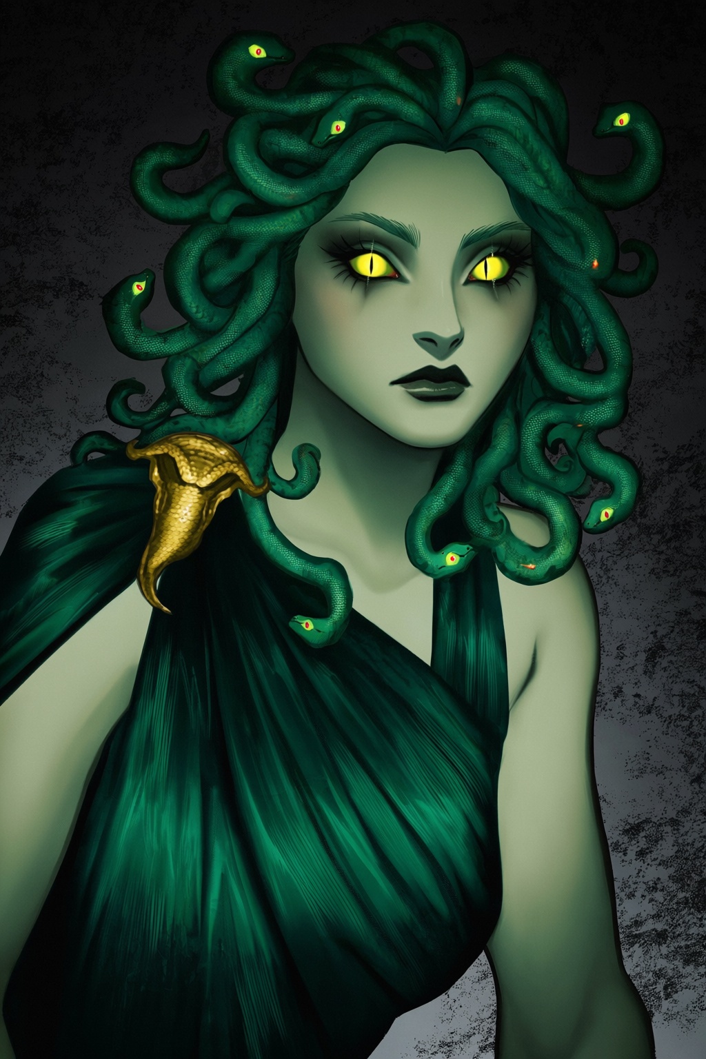 highres,  absurdres,  @gittanart This striking digital portrait features a modern interpretation of Medusa. She possesses...