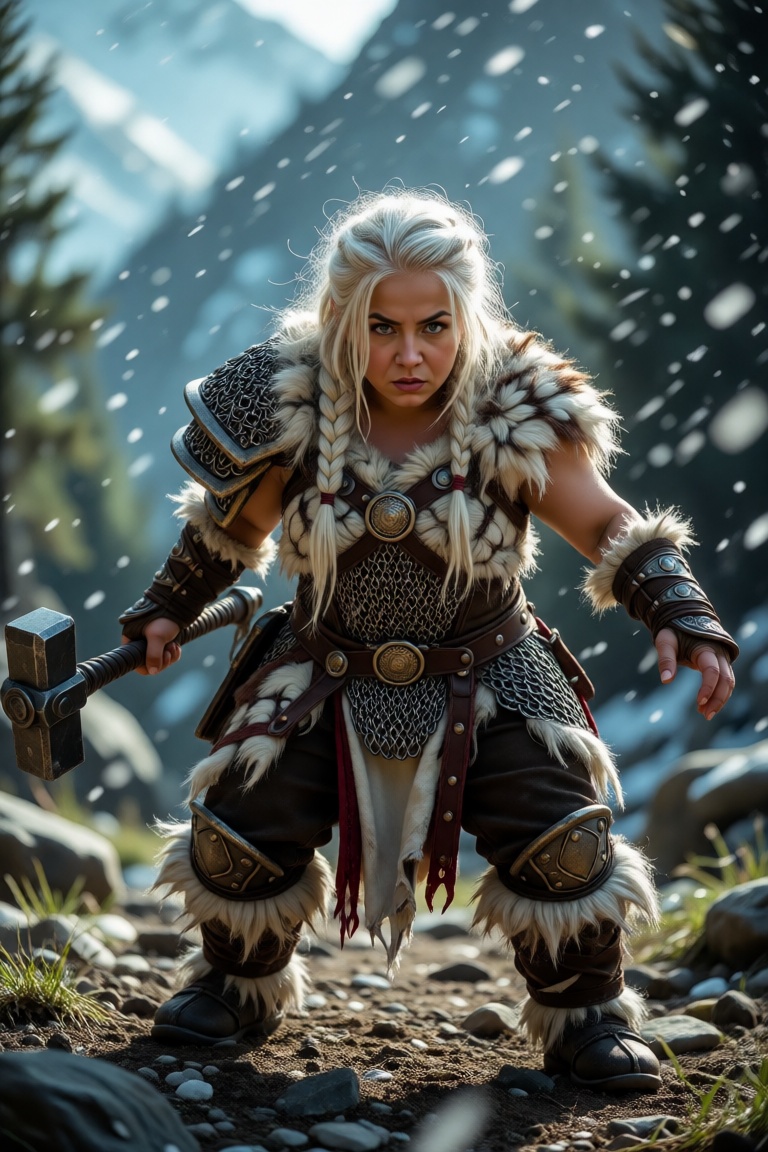 SUBJECT: pale skin,  short but beautiful,  dwarf woman on Tensor.Art