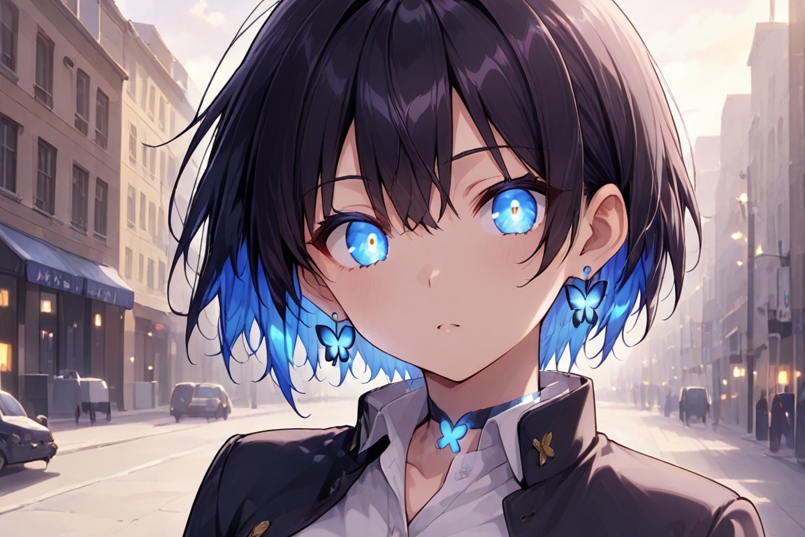 Glowing earrings & blue-under-layer hair,  Kiyoka-chan on Tensor.Art