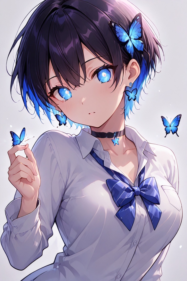 Glowing earrings & blue-under-layer hair,  Kiyoka-chan on Tensor.Art