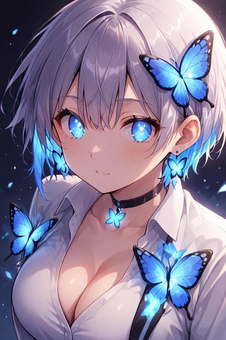 Glowing earrings & blue-under-layer hair,  Kiyoka-chan on Tensor.Art