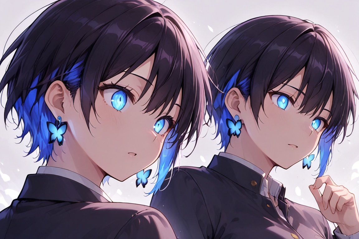 Glowing earrings & blue-under-layer hair,  Kiyoka-chan on Tensor.Art