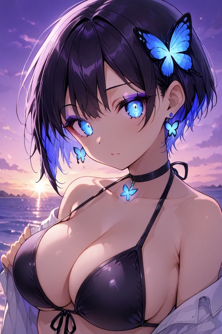 Black bikini,  eyeshadow,  purple eyeshadow on Tensor.Art