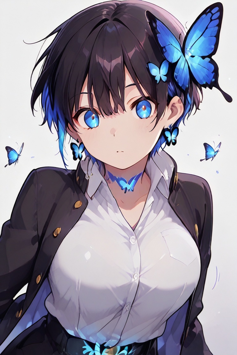Glowing earrings & blue-under-layer hair,  Kiyoka-chan,  blue glowing earrings on Tensor.Art
