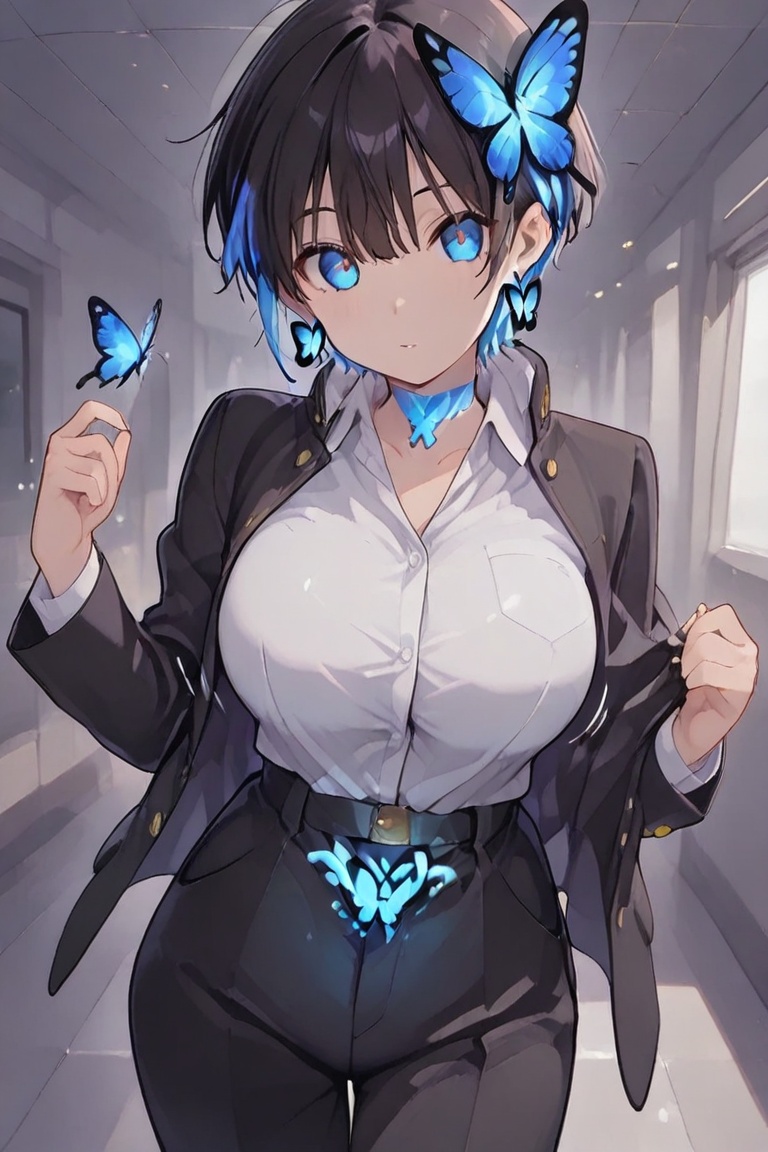 Glowing earrings & blue-under-layer hair,  Kiyoka-chan,  blue glowing earrings on Tensor.Art