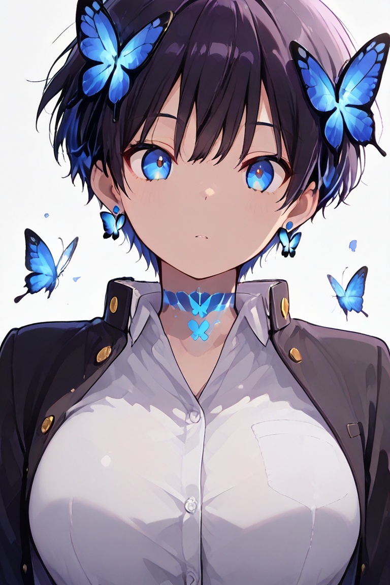 Kiyoka-chan,  blue glowing earrings,  tattoo on clothing boyish on Tensor.Art