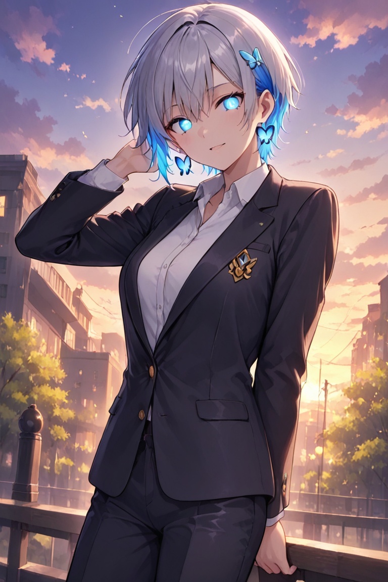 Glowing earrings & blue-under-layer hair,  Kiyoka-chan on Tensor.Art