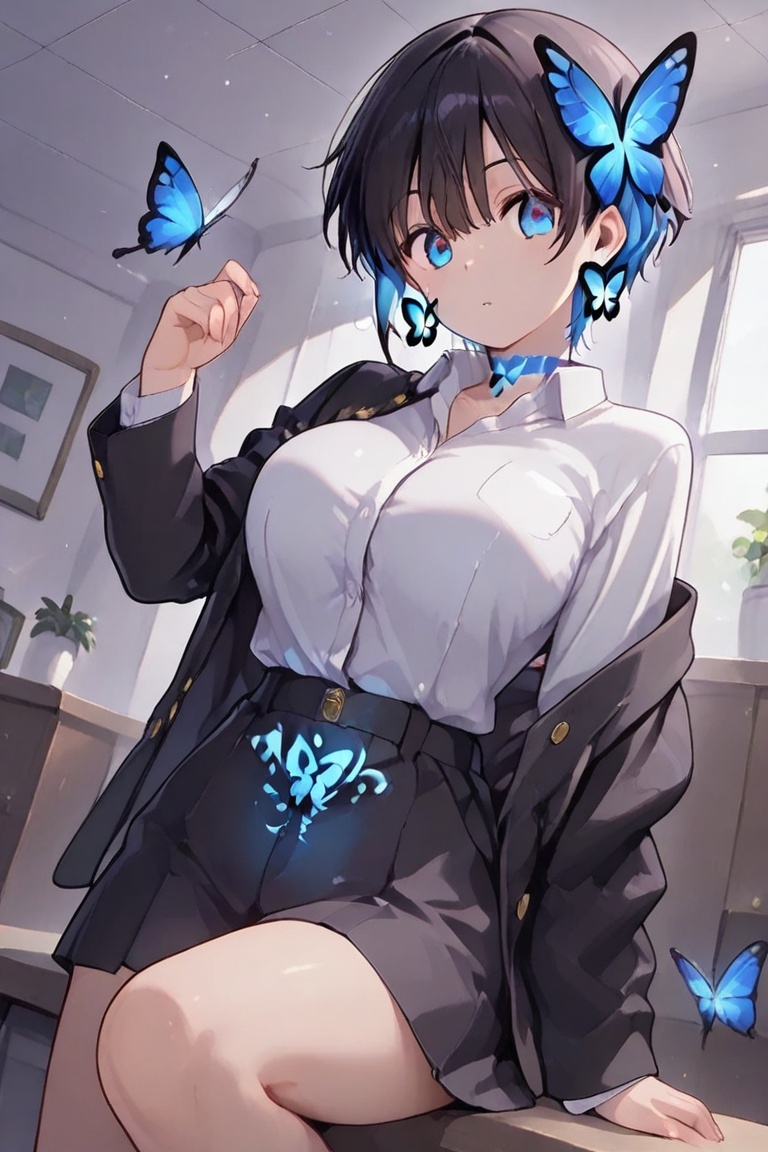 Glowing earrings & blue-under-layer hair,  Kiyoka-chan,  blue glowing earrings on Tensor.Art