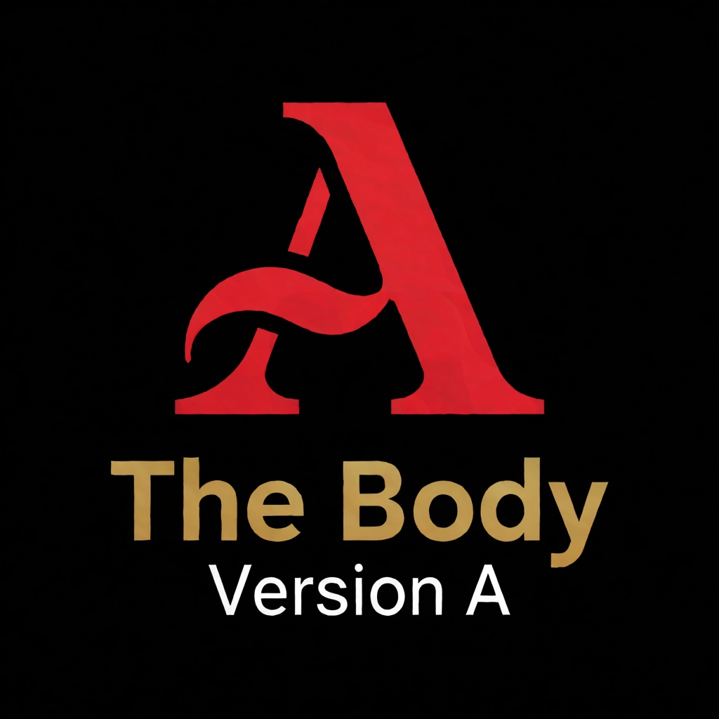 a red logo of the letter "A",  above the golden text "The Body" underneath white text "Version A",  black background on Te...