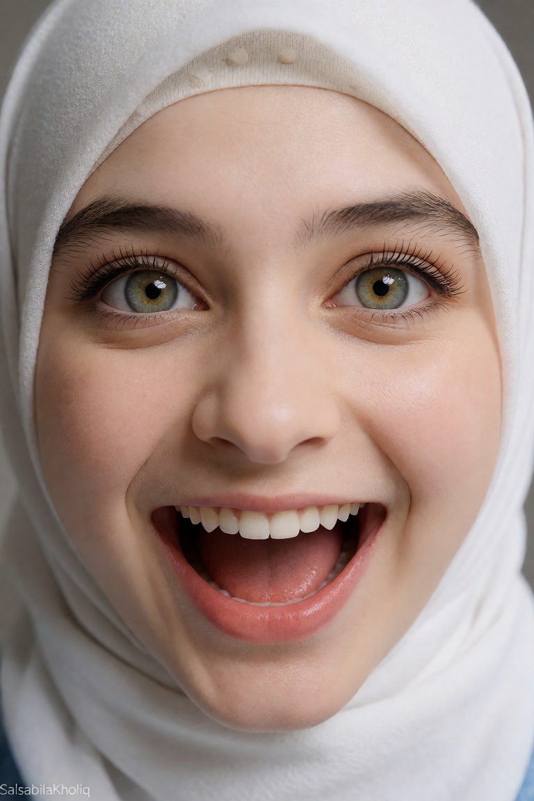 A stunning teenage hijabi girl with flawless model-like facial features,  flawless light pale skin,  youthful innocent cha...
