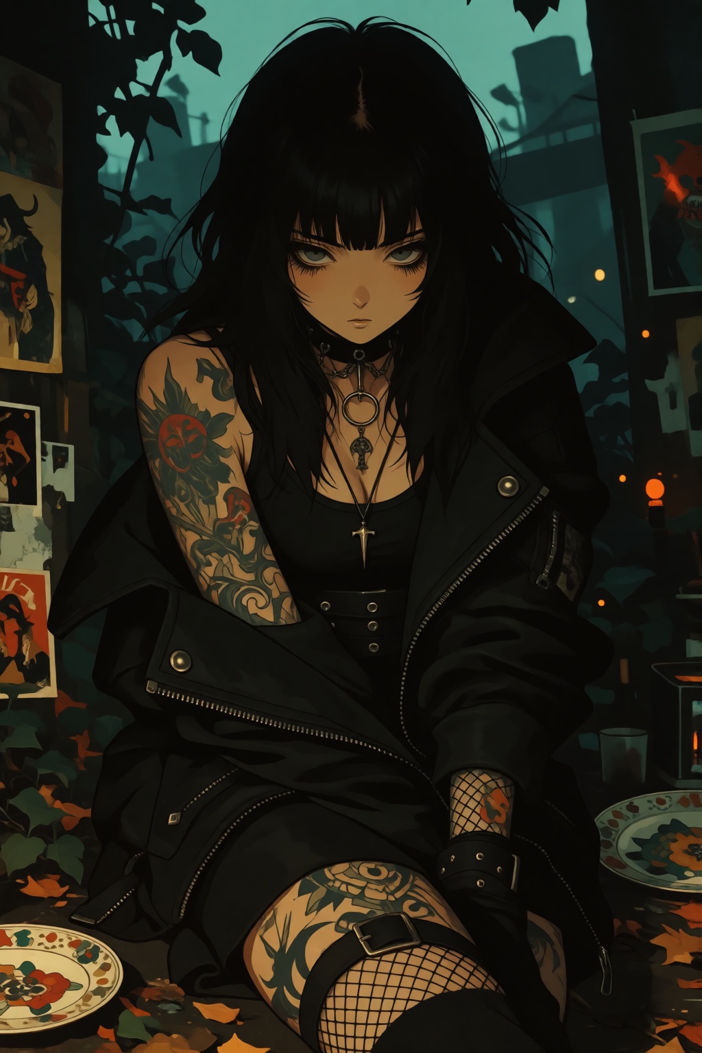 hot goth girl in shady environment,  in the style of Akira Toriyama,  blink and you’ll miss it details on Tensor.Art