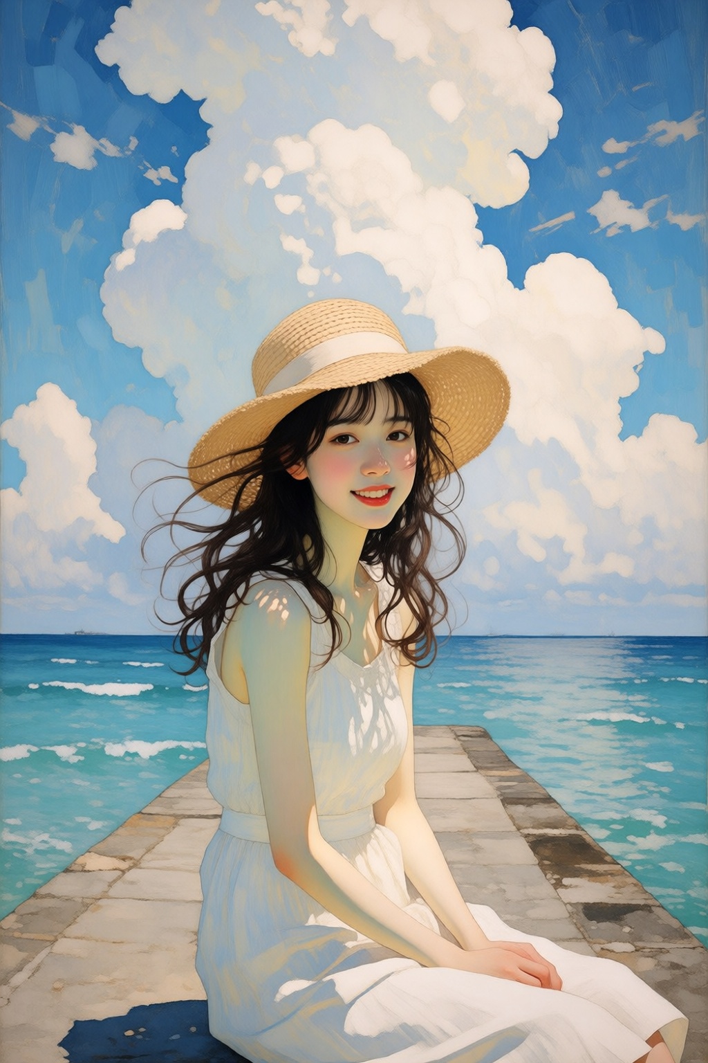 {"high_level_description":"digitalillustration7k2e10. Digital painting. Sun-drenched portrait of a young Japanese woman on...