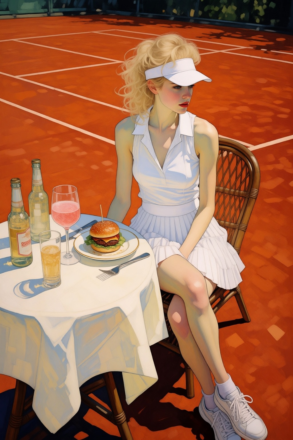 digitalillustration7k2e10. Digital painting. Digital painting. High-angle,  full-body portrait of a young blonde woman in...