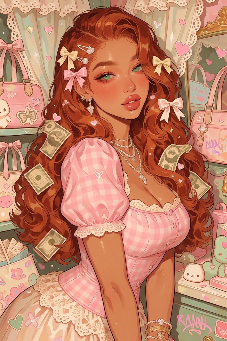 nijijelly,  a polished half-body digital illustration of a beautiful Latina woman,  is rendered in a pseudo-realistic port...