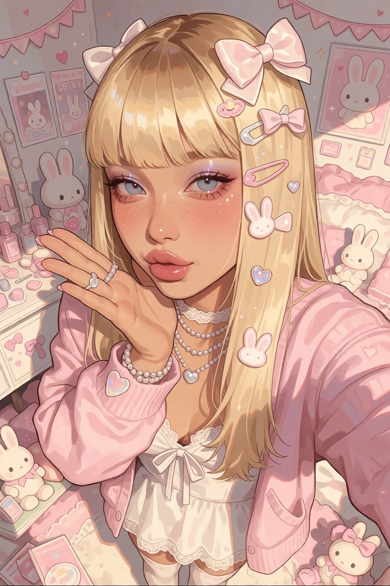 nijijelly,  a polished half-body digital illustration of a beautiful European woman,  is rendered in a pseudo-realistic po...