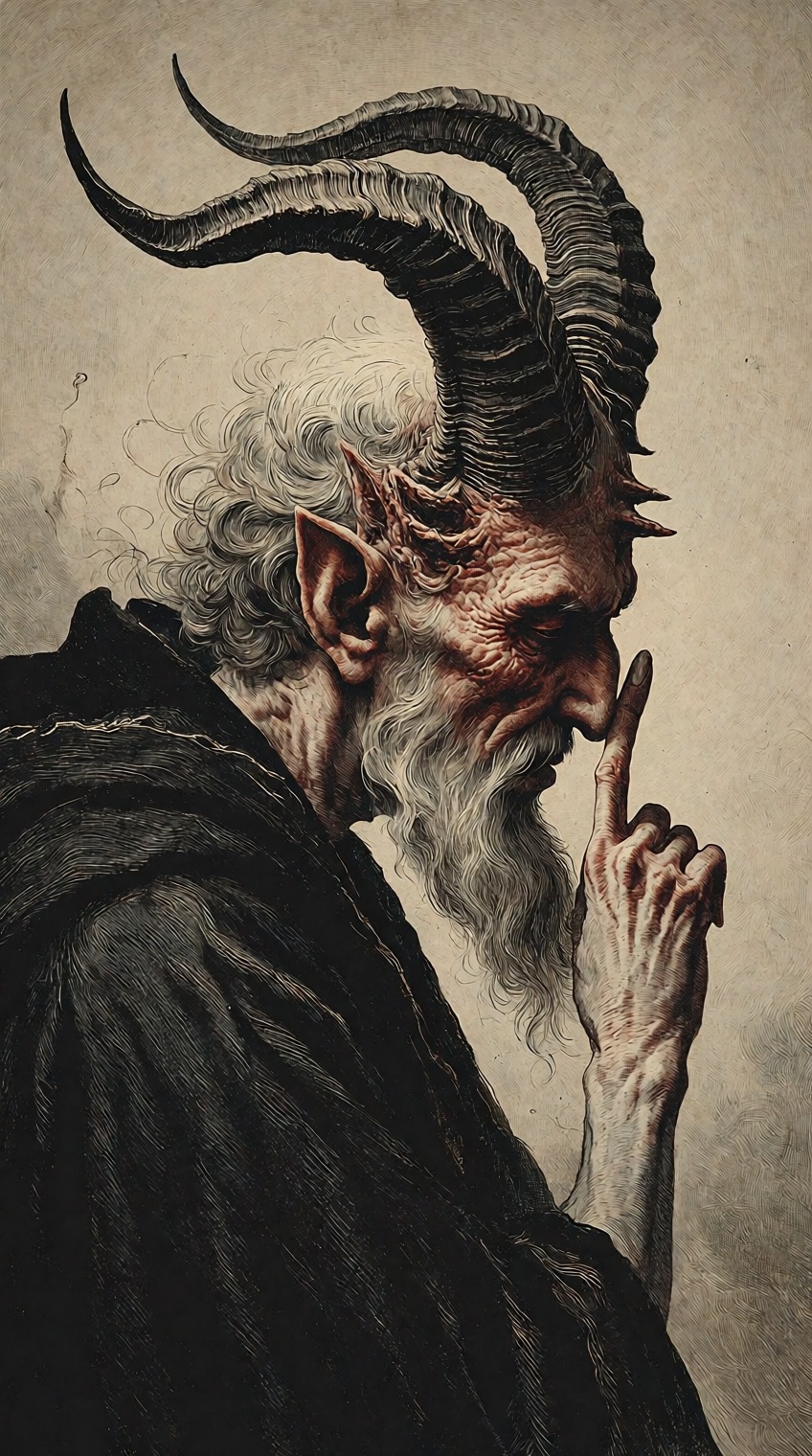 @cr00shatch,  A horned,  elderly figure with deeply wrinkled red-tinged skin and a long on Tensor.Art