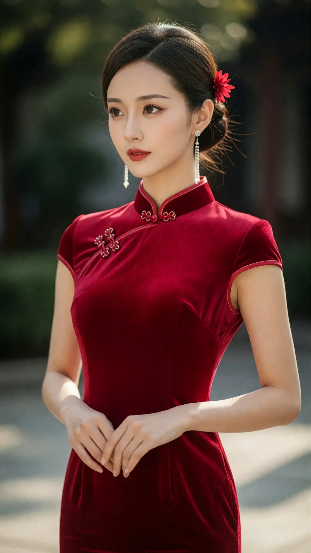 qipao woman red on Tensor.Art