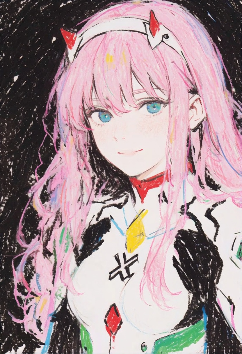 crayon_sketch,  1girl,  Zero Two \Darling in the Franxx\ on Tensor.Art