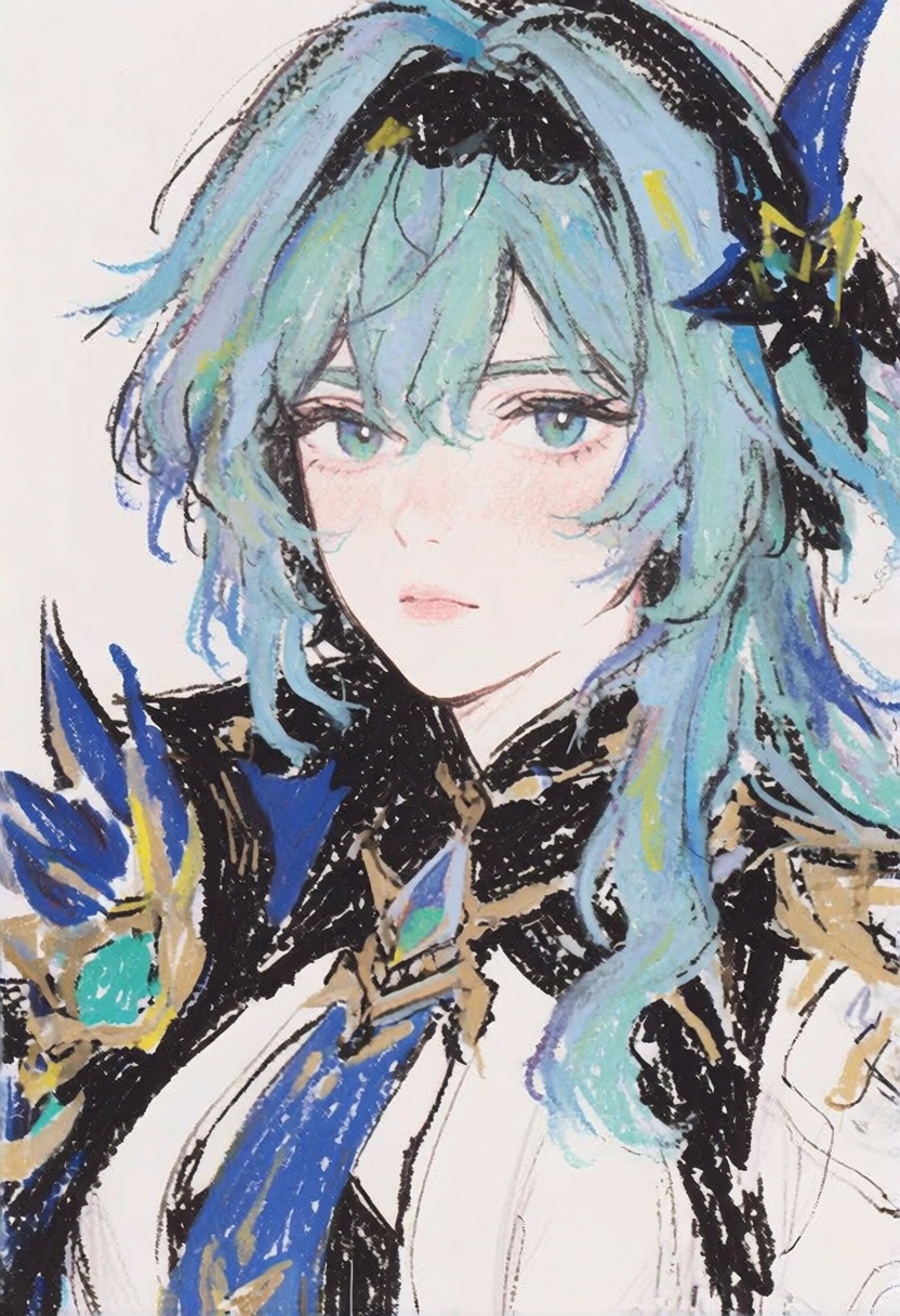 crayon_sketch,  1girl,  Eula \genshin_impact\ on Tensor.Art
