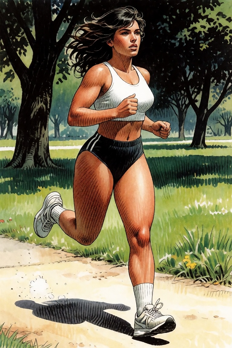 A woman jogging in a park on Tensor.Art
