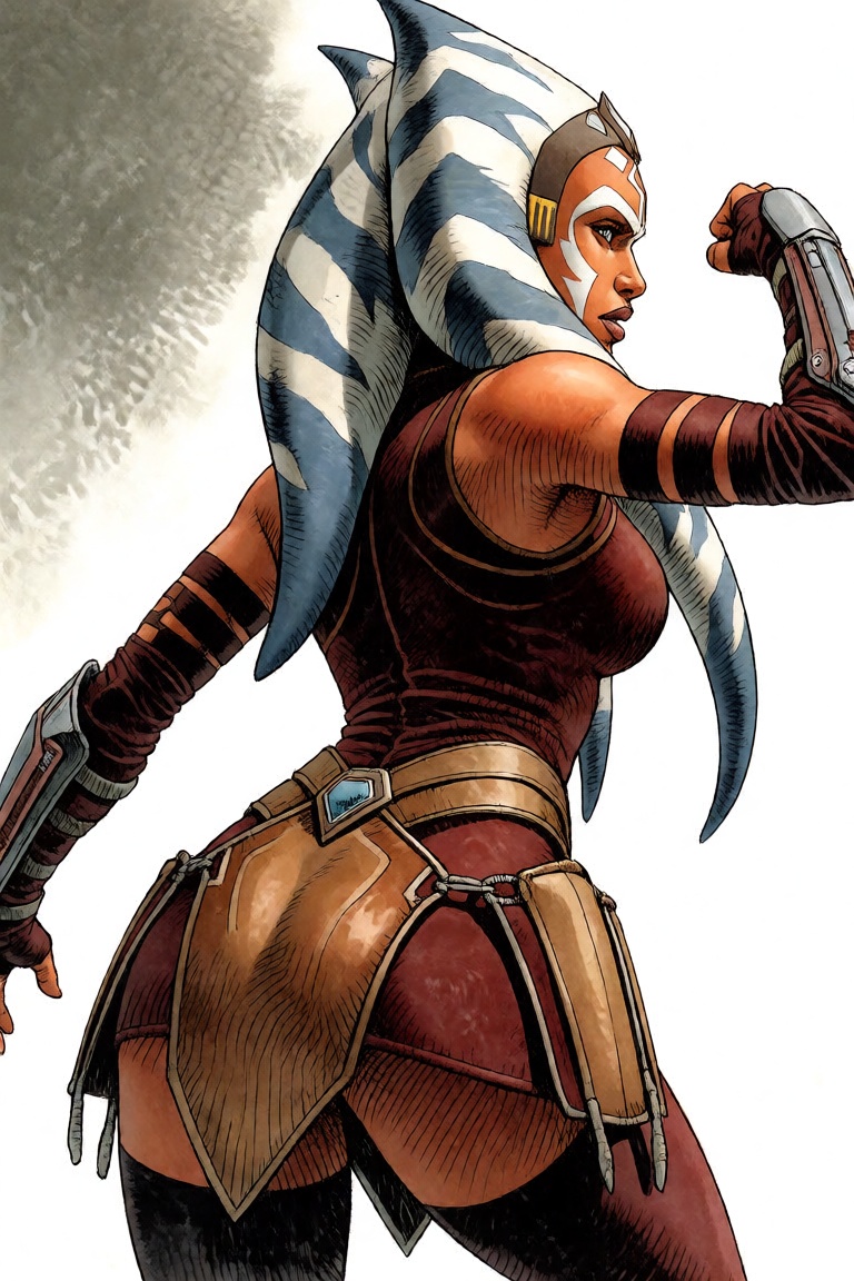 Ahsoka Tano,  from behind,  dynamic pose on Tensor.Art