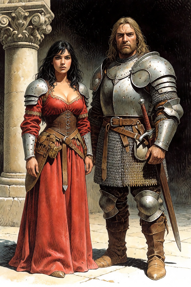 A man and a woman in medieval fantasy armor on Tensor.Art
