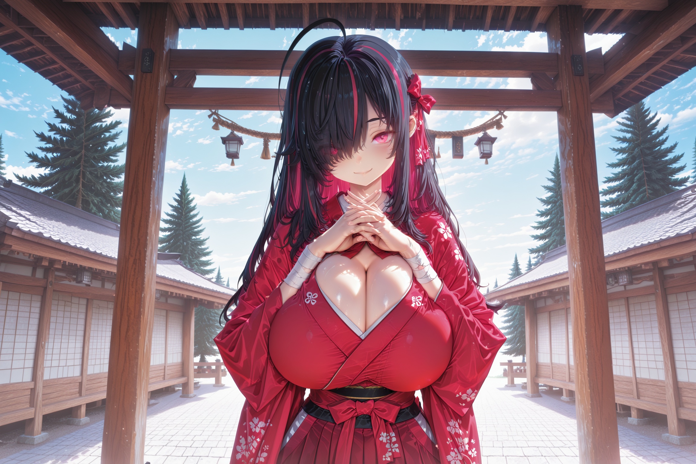 zekka_miyamoto,  vivid magenta inner hair,  magenta front hair streak on Tensor.Art