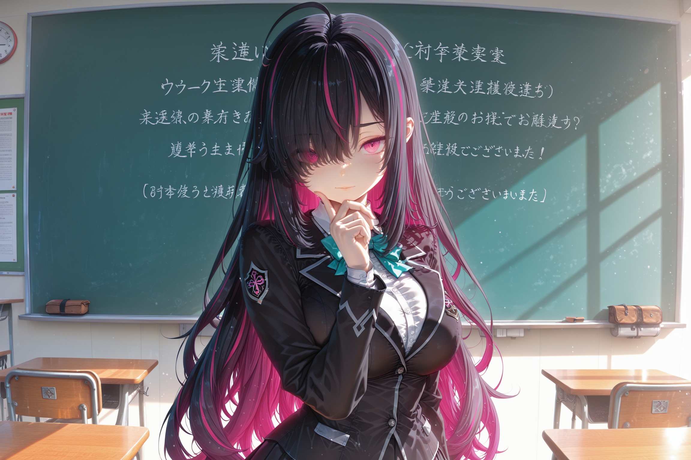 zekka_miyamoto,  vivid magenta inner hair,  magenta front hair streak on Tensor.Art