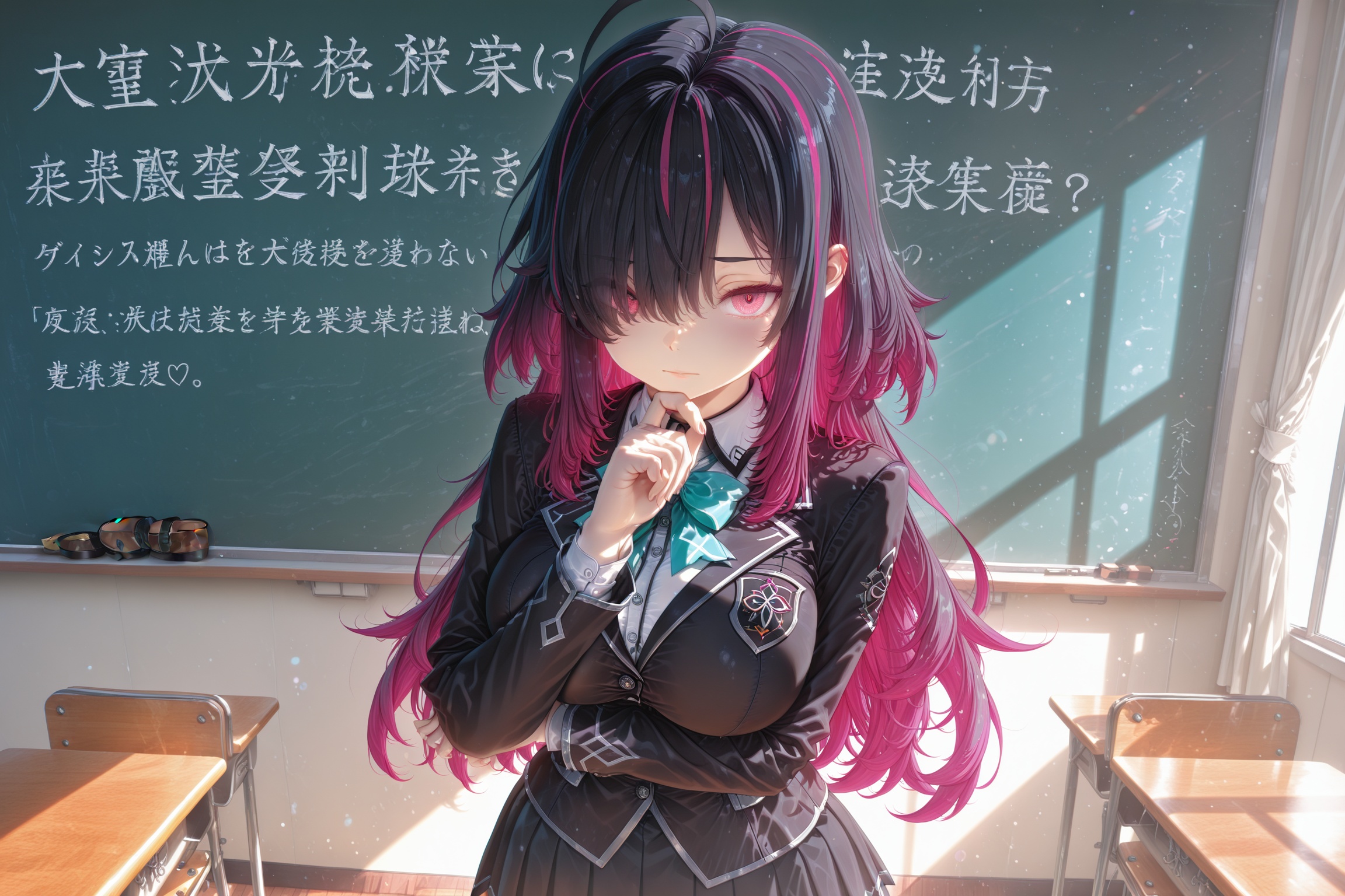 zekka_miyamoto,  vivid magenta inner hair,  magenta front hair streak on Tensor.Art