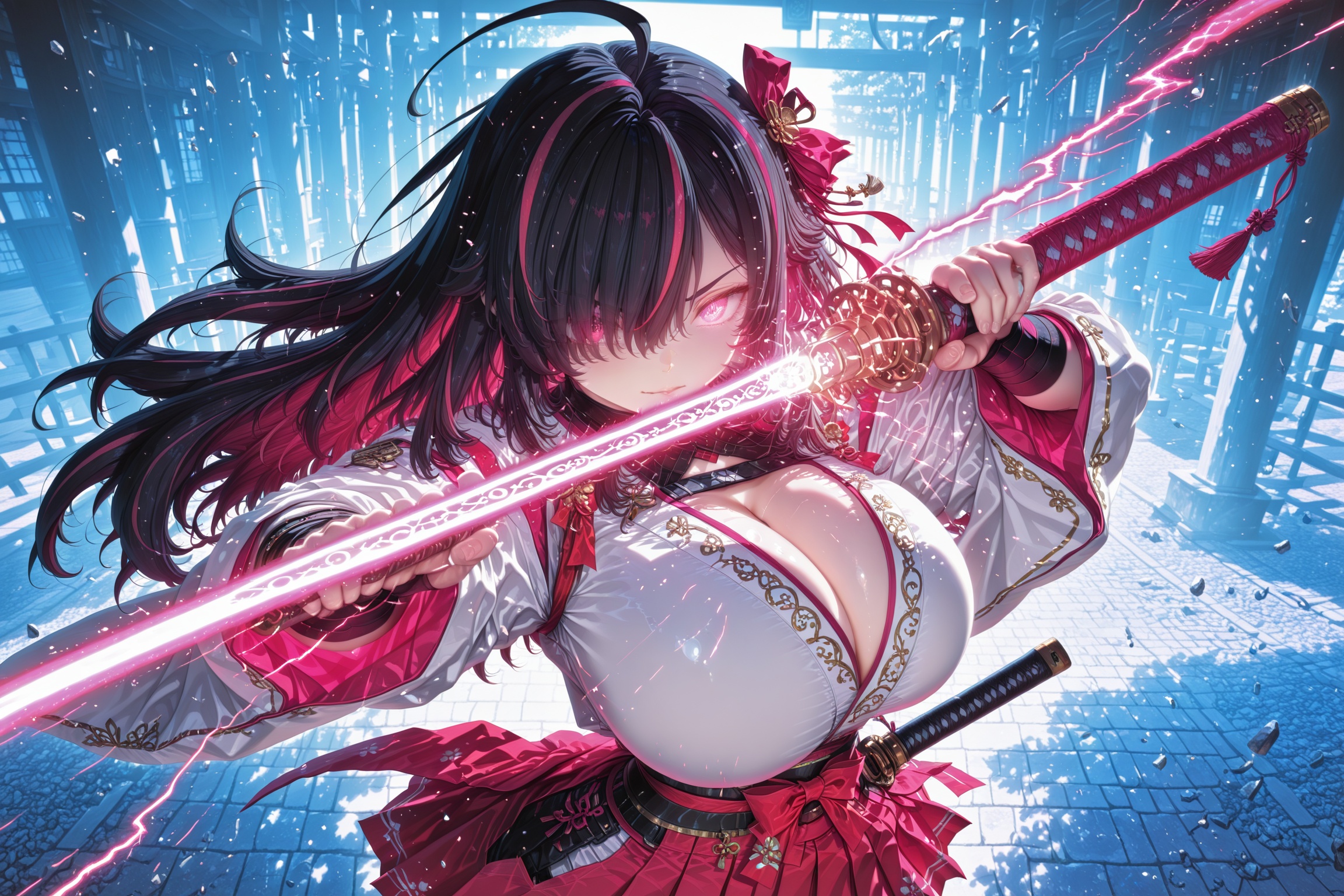 zekka_miyamoto,  vivid magenta inner hair,  magenta front hair streak on Tensor.Art
