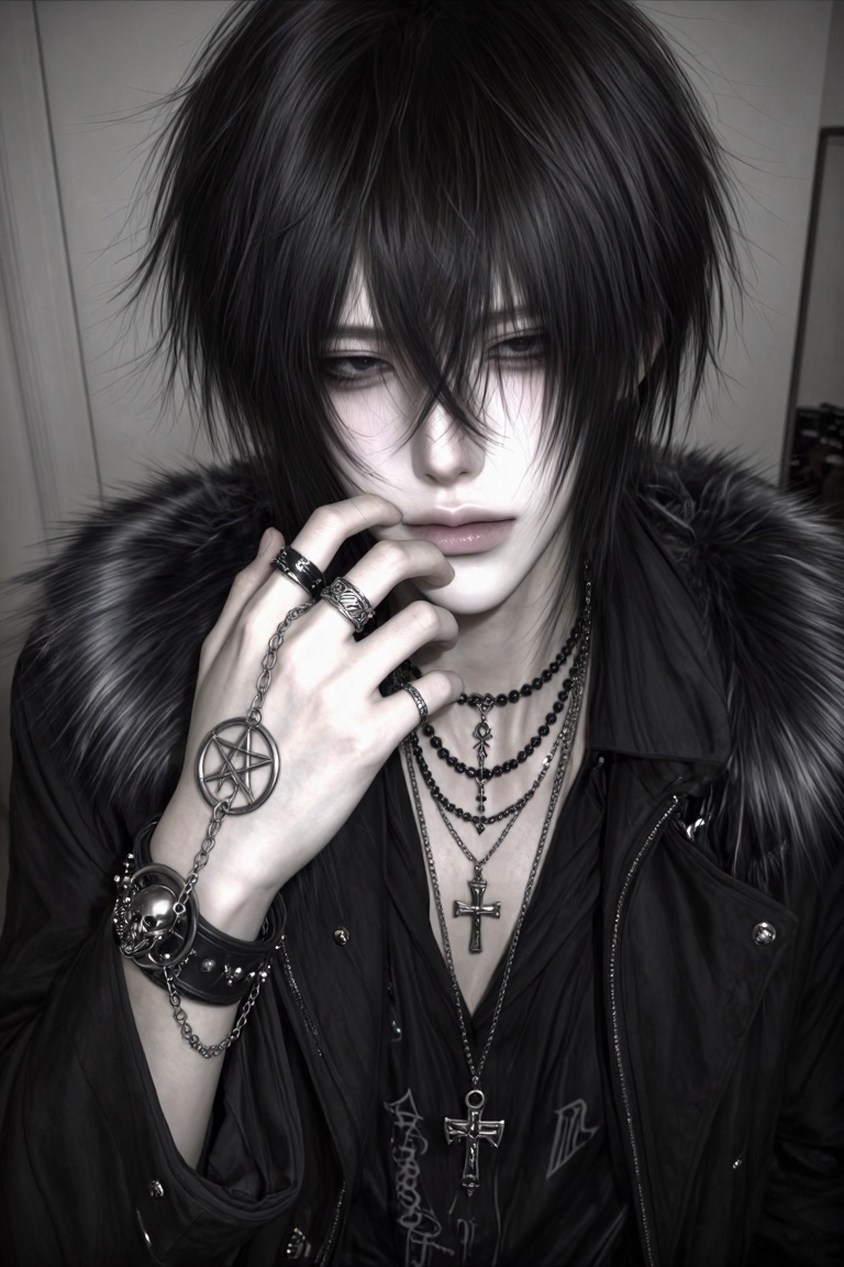 Ultra realistic close-up portrait,  gothic visual kei aesthetic,  handsome androgynous young man on Tensor.Art