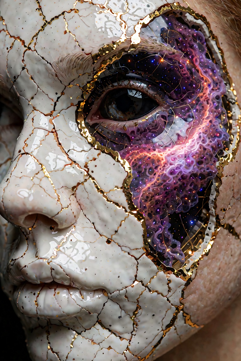 An ultra-extensive,  hyper-detailed macro surrealist portrait of a beautiful woman whose face is made entirely of elegant...
