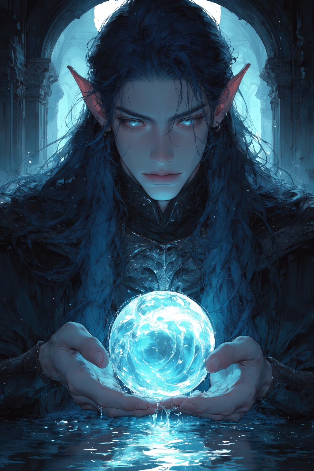 highres,  absurdres,  B3L3TH77 A male elf with long on Tensor.Art