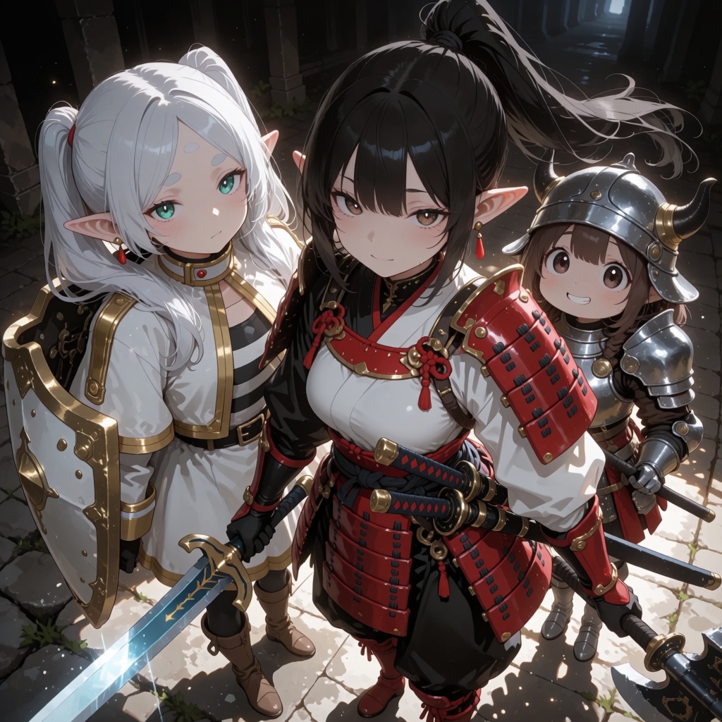 dynamic,  top-down captivating anime-style image captures three adorable,  yet comically disgusted on Tensor.Art