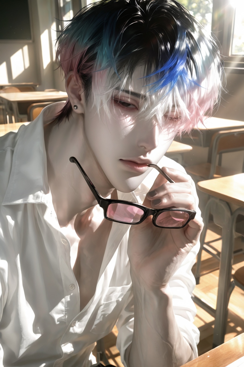 male focus,  one eye closed,  sleeves rolled up on Tensor.Art