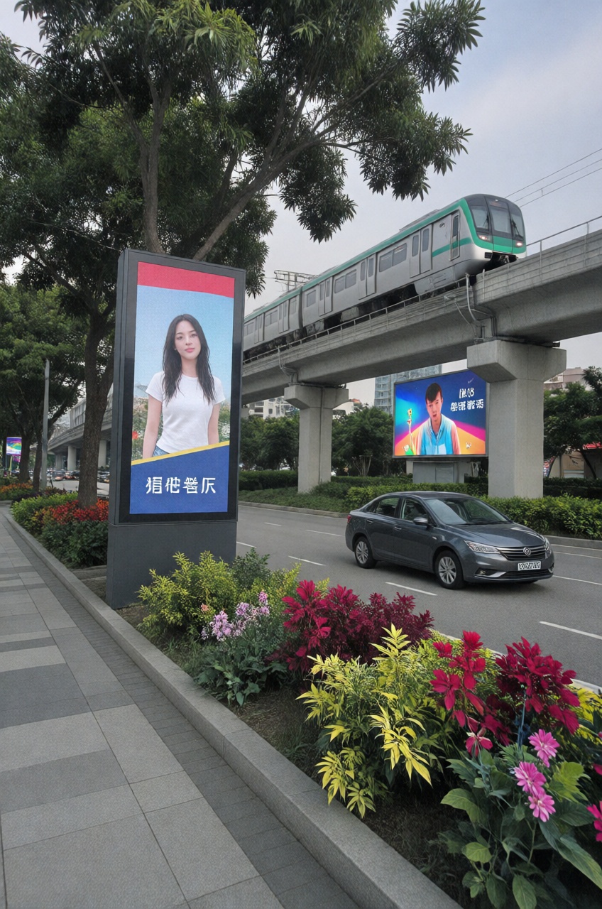 Car on the street,  Led billboards,  signage board on Tensor.Art