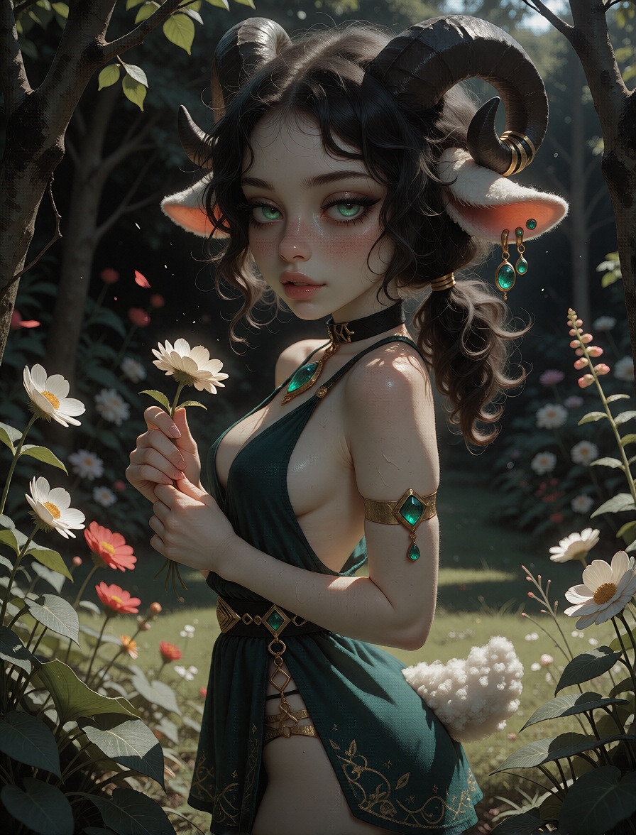Hyper realisFull Body a Woman,  A mesmerizing and enigmatic illustration of a A (Sheep ears,  Sheep_ears_only on Tensor.Art