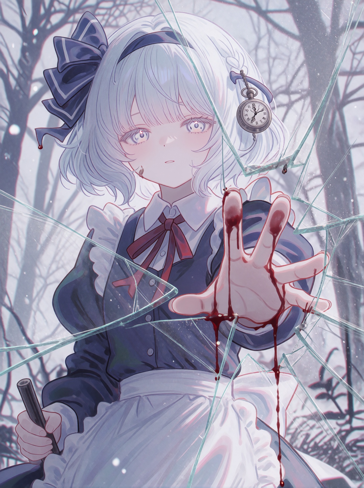 A single young female anime-style human subject with short,  choppy pale silver-white hair,  straight bangs on Tensor.Art