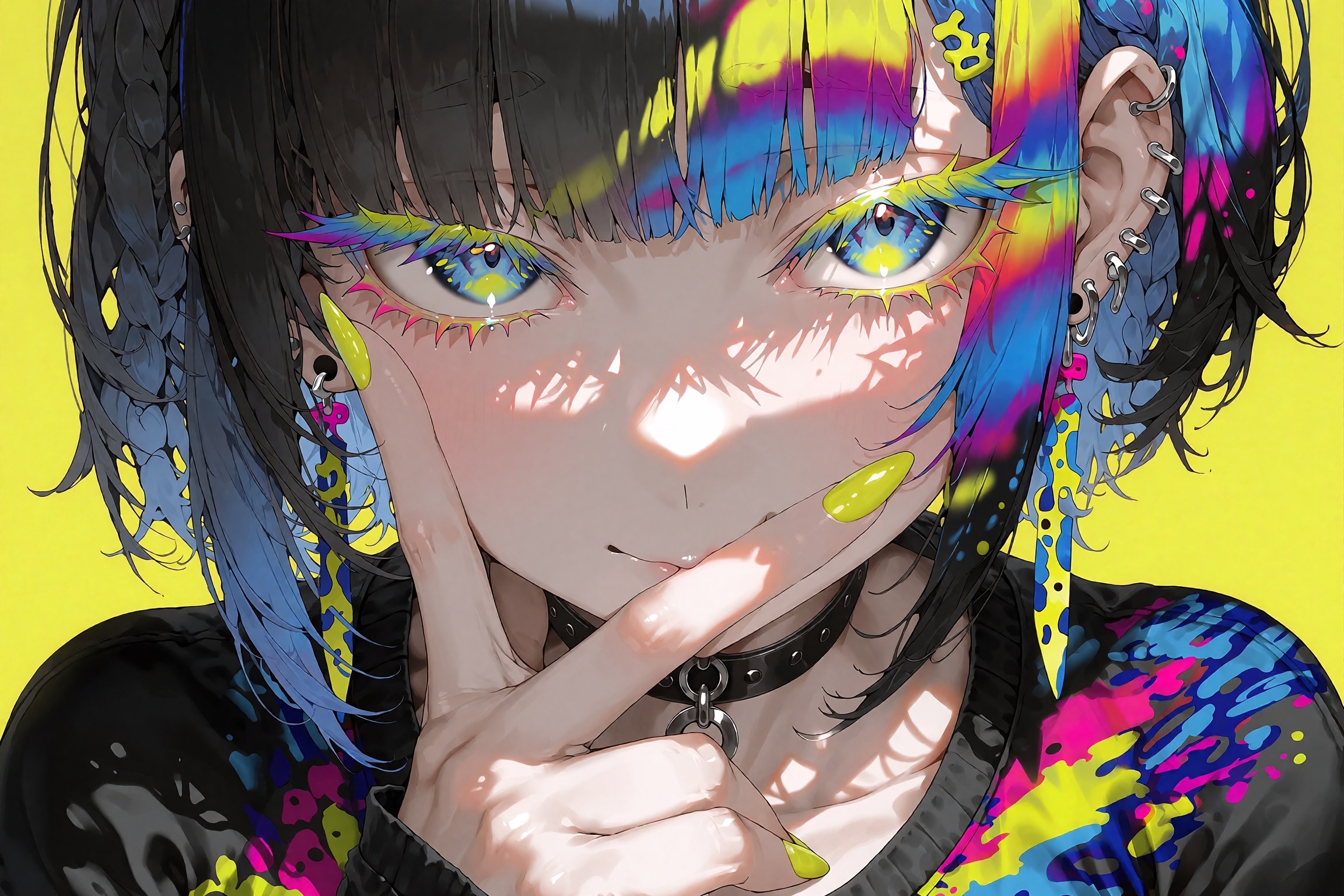 anime style,  a close-up portrait of a young woman with a vibrant,  edgy aesthetic on Tensor.Art