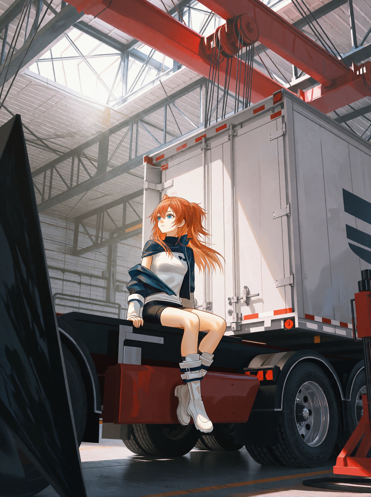 A single young female anime-style human subject with long,  orange hair styled in twin tails,  blue eyes on Tensor.Art