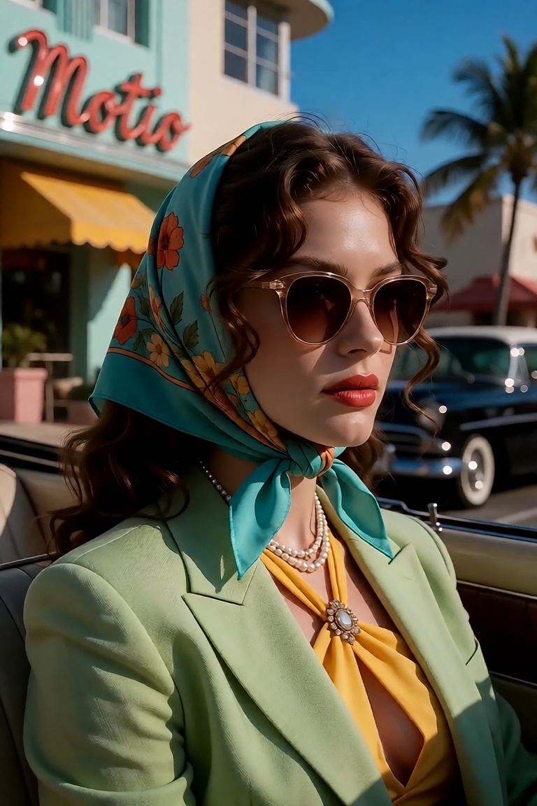 A striking young woman in her early twenties,  with a youthful yet confident presence,  sits poised in the driver’s seat o...