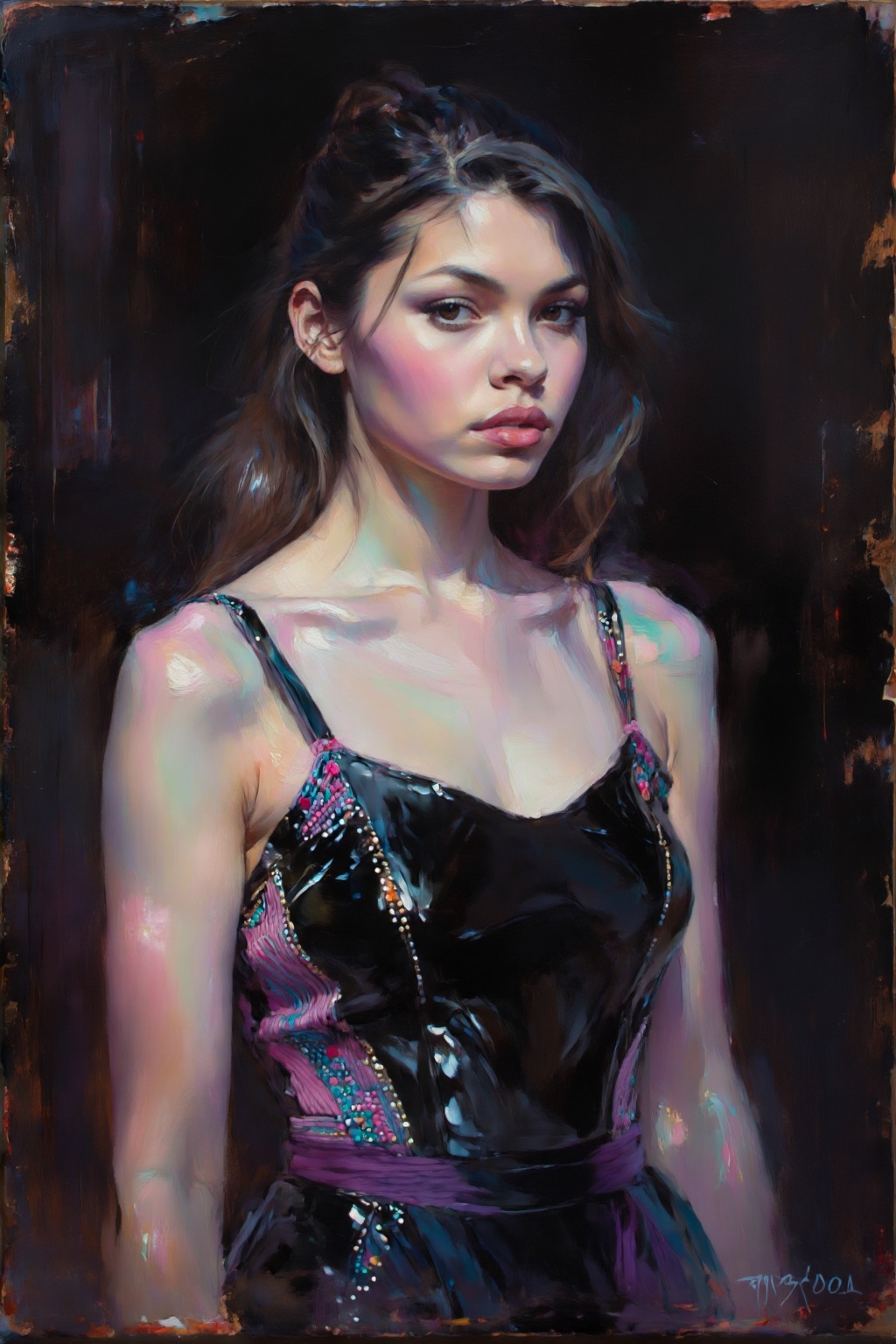 detailed gouache painting featuring a young woman as a body-positive fashion model,  natural indirect lighting,  scifi chi...
