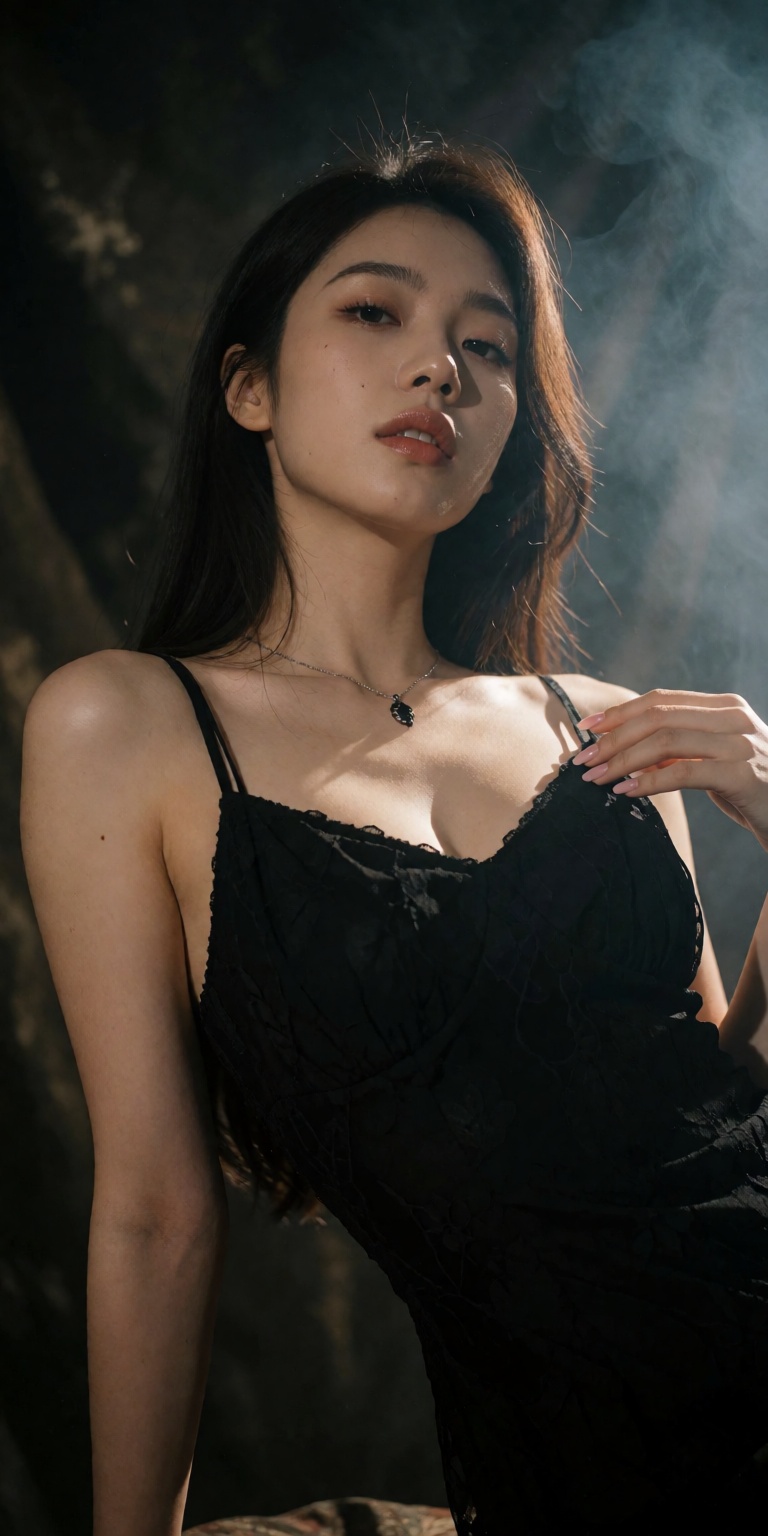 A cinematic DSLR masterpiece photography of a captivating young Asian woman,  ultra-detailed clear skin texture,  long str...