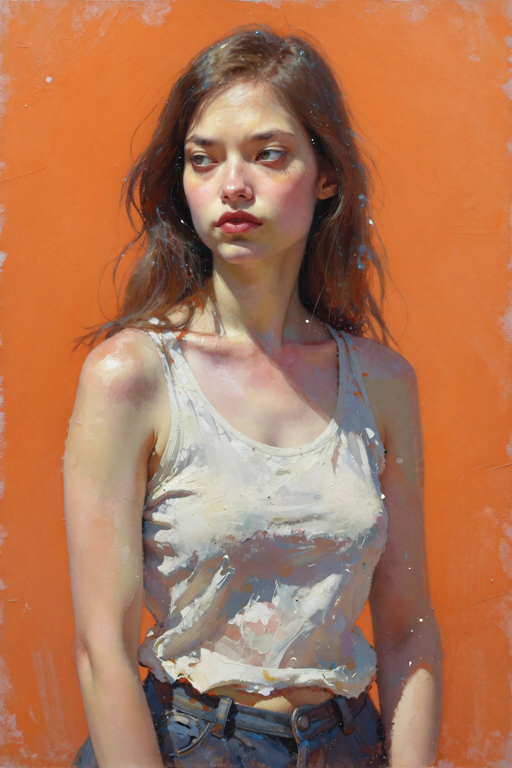detailed gouache painting featuring a young woman,  2/3 angle,  focus on the face on Tensor.Art